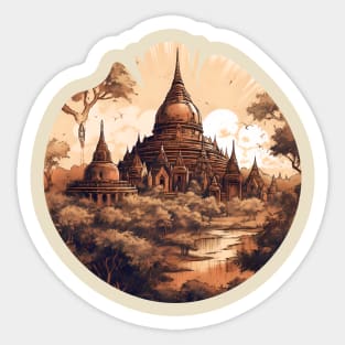 Illustration of Bagan, Myanmar in circle Sticker